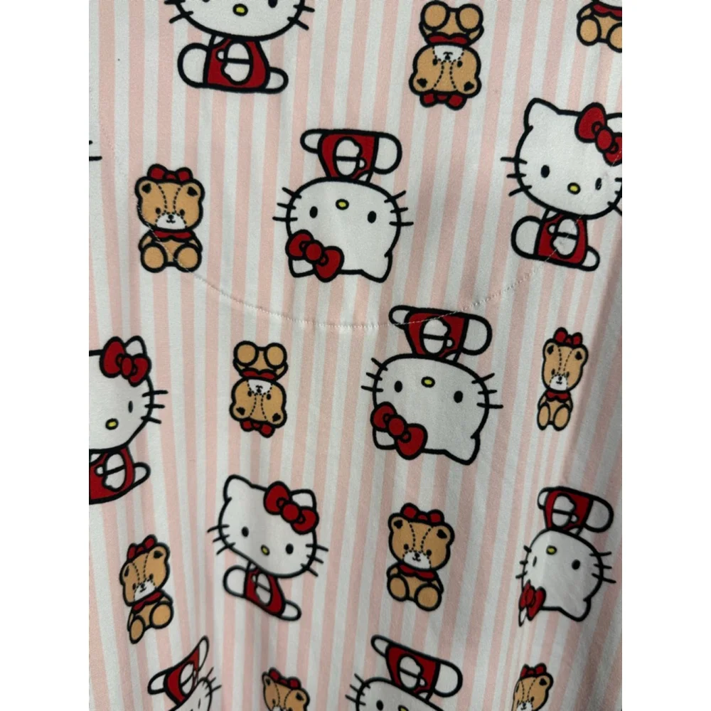 Size XL Hello Kitty Pink & White Striped Women’s Pajamas PJ Pant Set Teddy Bear